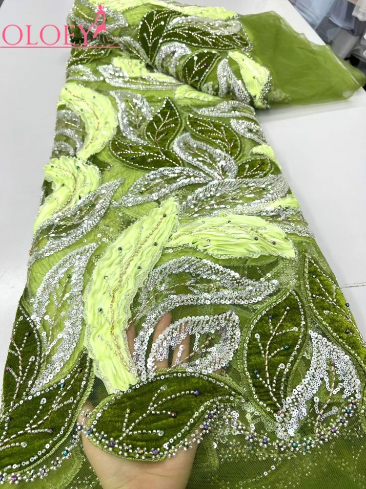 Sewing Velvet Fabric - OLOEY Lüks Afrika Püsküllü Boncuklu Kadife